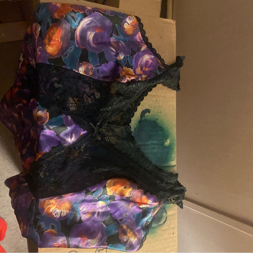 90s Rare Vintage Purple + Green Teal Floral Print Satin V-Neck Slip Dress Small